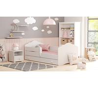 KOBI FALA - Cama infantil (160 x 80 cm), color blanco, almacenamiento con cajón, Mueble para habitación Bebe | Cama individual con colchón y marco