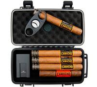 Kobi & Knight Humidor de Puros de Viaje con Cortador de Puros y Soporte, Color Negro, Ocio