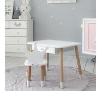 KOBI Set Mesa con Cajón + Silla para Niños | Muebles Modernos para Habitaciones Infantiles | Ideal para Niños (Blanco/Corona)