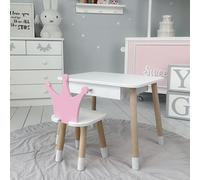 KOBI Set Mesa con Cajón + Silla para Niños | Muebles Modernos para Habitaciones Infantiles | Ideal para Niños (Rosa/Corona)