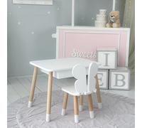 KOBI Set Mesa con Cajón + Silla para Niños | Muebles Modernos para Habitaciones Infantiles | Ideal para Niños (Blanco/Mariposa)