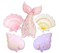 Koboko 5 globos de sirena, decoración de cumpleaños, globos pastel de sirena, decoración de cumpleaños infantiles, conchas, globos de sirena, decoración del mundo submarino, globos de sirena