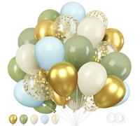 KOBOKO Globos verdes para cumpleaños, 50 unidades, color verde y dorado, globos para decoración de bodas, globos blancos, beige, cumpleaños, globos azules, decoración para bautizos, globos de confeti