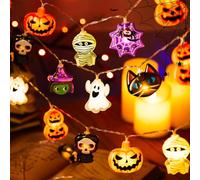 KOBOKO Guirnalda de luces decorativa de Halloween, 1,5 m, 10 luces LED, Halloween, brujas, telarañas, fantasmas, calabaza, cadena de luces funciona con pilas, luces decorativas para fiestas, porches