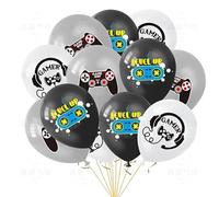 Koboko Juego de 18 globos de látex, diseño "GAMER" y "Level UP", color negro, blanco y gris