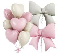 Koboko Lote de 10 globos de papel de aluminio con forma de corazón y lazo, color rosa y crema