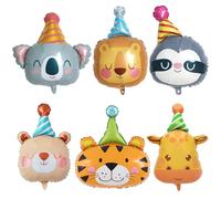 Koboko Party Deco - Juego de 6 globos con diseño de animales con sombreros de fiesta, koala león perezoso, tigre, jirafa, diseño de cumpleaños infantil