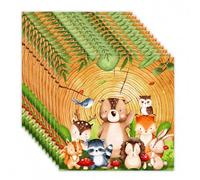 Koboko Servilletas de papel con diseño de animales del bosque y vetas de madera para fiestas de animales, paquete de 20