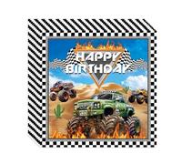 Koboko Servilletas de papel de Monster Truck Rallye, diseño de coche de carreras Happy Birthday con borde blanco y negro, 20 unidades