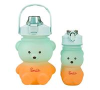 KOBONA 2 Piezas Botella de Agua de Oso Kawaii con Pajita y Asa Juego de Botellas de Bebida de Oso Portátiles a Prueba de Fugas Sin BPA Botella de Bebidas Deportivas con Degradado Lindo para