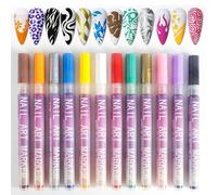 KOBONA Bolígrafo de Uñas Nail Art 3D: Set de 12 Rotuladores de 0,5mm para Decoración de Uñas, Esmaltes de Uñas Resistentes Al Agua y de Secado Rápido para Diseños de Uñas DIY