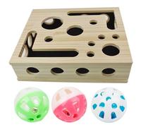 KOBONA Juguete de Rompecabezas Interactivo para Gatos de Madera con 3 Pelotas, Juguete Rompecabezas para Gatos, Juguete de Caza para Interiores Que estimula la energía y los instintos de tu Gato