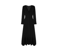 Kocca - Vestido Largo Cuello en V con Mangas Largas y Elegante Decoración, 100% Algodón, Cápsula Pure Verve, Mujer, Negro , XS