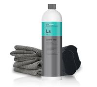 Koch Chemie Leather Star - Juego de cuidado de piel (1 l, esponjas de aplicación y paños de microfibra), producto de cuidado para asientos de coche, volante y sofá