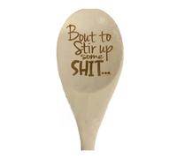 Kochenty 1 cuchara de regalo de Navidad, divertida cuchara de madera con grabado "Bout to Stir Up Some Shit, cuchara de madera creativa única