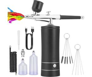 Kochenty Airbrush KIT - Juego de aerógrafo con compresor recargable inalámbrico, maneja automáticamente la pintura de modelos, uñas, maquillaje B