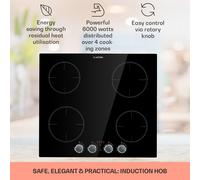 Kochheld Cocina de inducción de 4 zonas, 6000W y perillas Vidrio negro