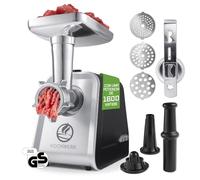KOCHWERK Picadora de carne eléctrica con diferentes accesorios, procesa hasta 2000 g/min | carne picada, kibbeh, churros, salchichas y más con solo pulsar un botón | fácil manejo y limpieza [1600 W]