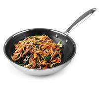 Kochwerk Rachs - Sartén wok con estructura de panal de abeja de 28 cm de diámetro, acero inoxidable antiadherente para asar sin grasa sin pegar, para todo tipo de cocinas, incluso inducción, sartén