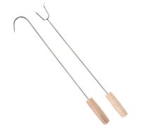 KOCKSHION 2 Piezas Gancho para Asar De Acero Inoxidable Gancho Profesional para Barbacoa para Cerdo Mango De Madera para Cocinar Cerdo Eventos De Carne