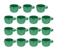 KOCKSHION Comedero para Pájaros 15 Piezas Cuenco Pequeño Verde de Plástico Clip para Jaulas, Contenedor de Alimentación para Loros y Periquitos, Herramienta Lavable para Suministros de Aves