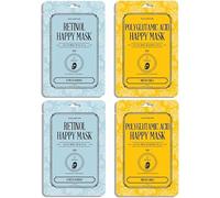Kocostar I Mascarillas Faciales Coreanas: Retinol Happy Mask y Polyglutamic Acid Happy Mask. Tratamiento con efecto alisador. Aporta luminosidad, elasticidad e hidratación intensa. 4 Unidades