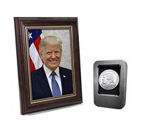 Kocreat Lienzo enmarcado de Donald Trump de 8.6 pulgadas para pared, con marco de la moneda del presidente de los Estados Unidos, moneda de la suerte
