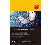KODAK Fine Art Paper - Papel Fotográfico Mate, Paquete de 50 Hojas, 180 g/m², Tamaño A6 (10x15 cm), Impresión con Inyección de Tinta, Efecto Suave, Calidad Superior para tus Recuerdos
