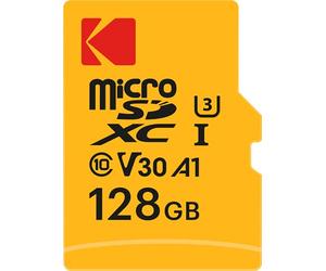 Kodak - Carte Micro SD 128 Go UHS-I U3 V30 A1 microSDHC/XC - Carte Mémoire Micro SD - Vitesse de Lecture 95MB/s Max - Vitesse d'Écriture 85MB/s Max - Stockage Supplémentaire Appareils Multimédias}