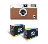 KODAK EKTAR H35 - Cámara de vídeo de media formato, 35 mm, reutilizable, sin enfoque, ligera, fácil de usar, marrón + 2 películas de 35 mm, color 24 exposiciones