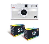 KODAK EKTAR H35N - Cámara de película de media formato, 35 mm, reutilizable, sin enfoque, ligera, fácil de usar, color plateado rayado + 2 películas de 35 mm, 24 exposiciones