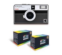 KODAK EKTAR H35N - Cámara de película de media formato, 35 mm, reutilizable, sin enfoque, ligera, fácil de usar, color negro a rayas + 2 películas de 35 mm, 24 exposiciones