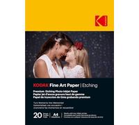 KODAK Fine Art Paper/Etching - Pack de 20 hojas de papel fotográfico texturizado - Tamaño 21 x 29,7 cm (A4) - Acabado mate efecto grabado - 210 gsm - Compatible con cualquier impresora