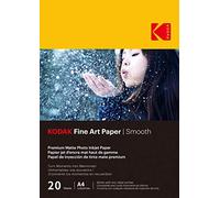 KODAK Fine Art Paper - Papel Fotográfico Mate, Paquete de 20 Hojas, 340 g/m², Tamaño A4 (21x29,7 cm), Impresión con Inyección de Tinta, Efecto Suave, Ideal para Inmortalizar tus Recuerdos