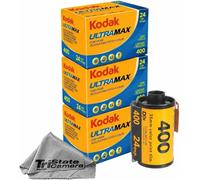 Kodak GC/UltraMax 400 - Película negativa de color de 35 mm (paquete de 3) - 24 exposiciones por rollo, ISO 400, película de impresión equilibrada de luz diurna + paño de microfibra TSC
