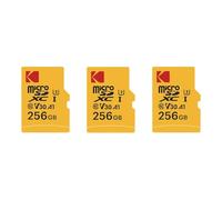 KODAK - Juego de 3 Tarjetas de Memoria Micro SD (256 GB, Clase 10, Alto Rendimiento, con Adaptador