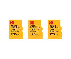 KODAK - Juego de 3 tarjetas de memoria Micro SDXC de 128 GB, velocidad y fiabilidad para un almacenamiento excepcional