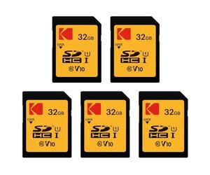 Kodak - Juego de 5 Tarjetas de Memoria SDHC (32 GB, Ultra Alta) | Negro, lote de 5, capacidad 32 GB por tarjeta, interfaz UHS I, clase U1, transferencia de alta velocidad, para cámara