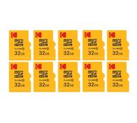 Kodak Lot de 10 Cartes Mémoire Micro SDHC 32 Go + Adaptateurs - Classe 10 - Haute Vitesse pour Smartphones, Caméras, Tablettes et GPS