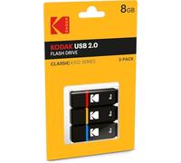 KODAK Lot De 3 Clés USB 8Go K102 - USB 2.0, Compatibilité Universelle, Lecture 15MB/s, Écriture 5MB/s, Compactes 54x12x6mm - Noir