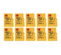 KODAK - Lote de 10 tarjetas de memoria Micro SD (256 GB, clase 10, alto rendimiento, con adaptador
