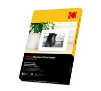 KODAK Lote de 50 hojas de papel fotográfico brillante de alta calidad - 200 g/m² - Formato A4 - 210 mm x 297 mm - 200 g/m² - Para impresoras de inyección de tinta Canon HP Epson