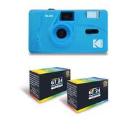 KODAK M35 - Cámara recargable de 35 mm, lente gran angular fija, visor óptico, flash integrado, color azul + 2 películas GT24 compatible con 24 exposiciones