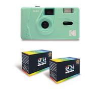 KODAK M35 - Cámara recargable de 35 mm, lente gran angular fija, visor óptico, flash integrado - verde menta + 2 películas GT24 35 mm, color 24 exposiciones