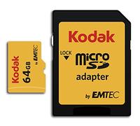 Kodak MicroSDXC 64GB Clase 10 U3, Tarjeta de Memoria 4K hasta 95MB/s con Adaptador