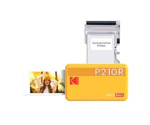 Kodak Mini 2 Retro 4Pass, Impresora Fotográfica + 8 Hojas, Fotos Instantáneas Tamaño 5,3x8,6cm, Conexión Inalámbrica Bluetooth - Amarillo