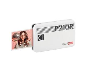 Kodak Mini 2 Retro 4Pass, Impresora Fotográfica + 8 Hojas, Fotos Instantáneas Tamaño 54X86mm, Conexión Inalámbrica Bluetooth - Blanco