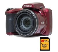 KODAK Pixpro Astro Zoom AZ405 Digital Bridge Pack + Tarjeta Kodak Ultra High Speed U1 32GB SDHC - Cámara de 20 megapíxeles, zoom X40, gran angular, LCD, vídeo Full HD 1080p, OIS, pila AA - Rojo - Nuevo