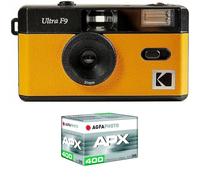 KODAK Pack F9 Argentica + Película 400 ASA - Cámara Recargable de 35 mm, Color Amarillo, Lente Gran Angular Fija, Visor óptico, Flash Integrado + película APX 00, 36 Poses