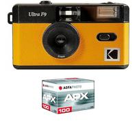 KODAK Pack F9 Argentica + Película 100 ASA - Cámara Recargable de 35 mm, Color Amarillo, Lente Gran Angular Fija, Visor óptico, Flash Integrado + película APX 100, 36 Poses